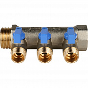 Коллектор STOUT c кранами 1" 3 выхода 1/2' (синие ручки) 