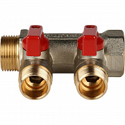 Коллектор STOUT c кранами 3/4" 2 выхода 1/2' (красные ручки) 