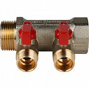 Коллектор STOUT c кранами 1" 2 выхода 1/2' (красные ручки) 
